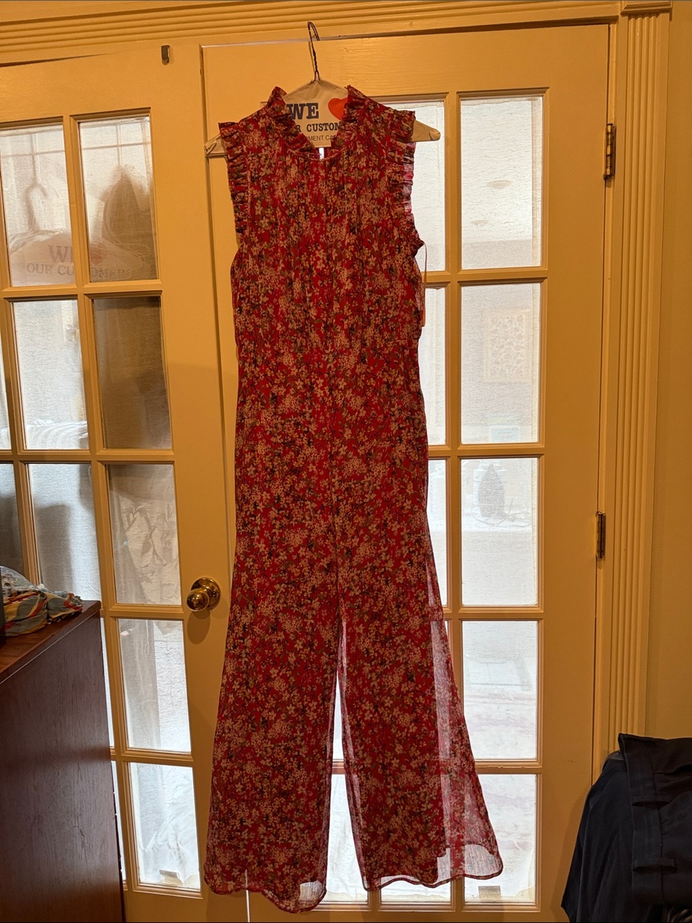 Anthropologie Red Floral Sleeveless Jumpsuit